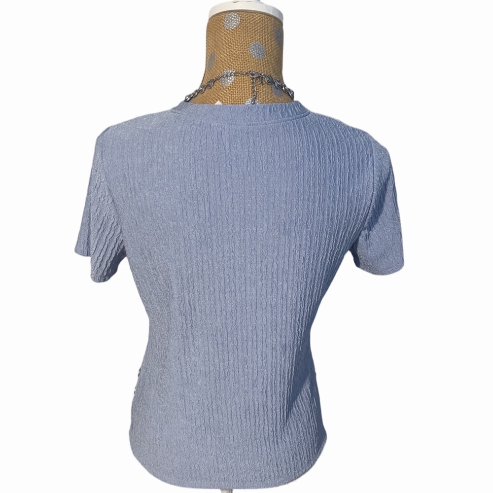 Light Blue Short Sleeve Classy Women's Top - Picture 2 of 5